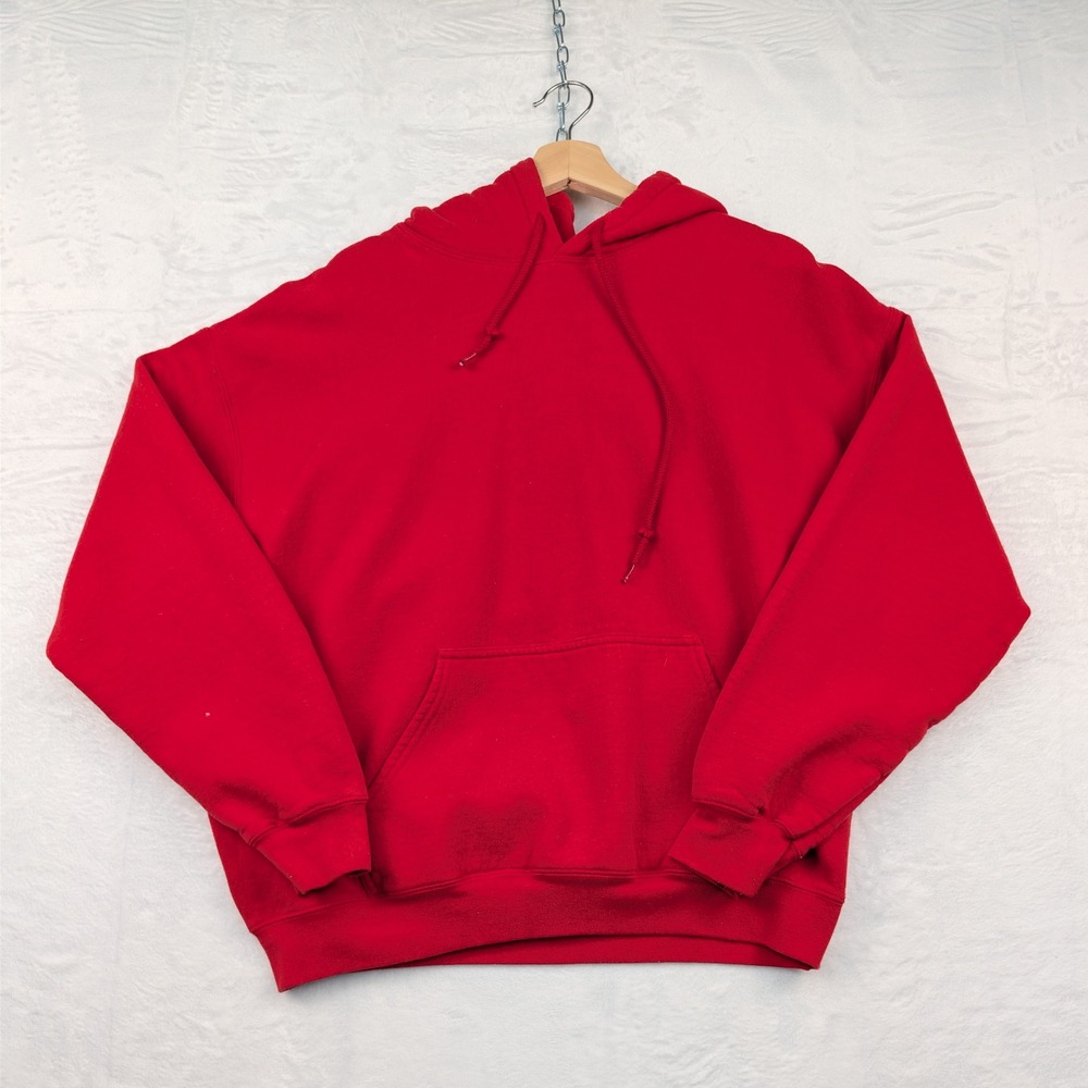 VTG Gildan Hoodie Mens XL Red Heavy Blend Fleece Pullover Blank Pocket Boxy Y2K